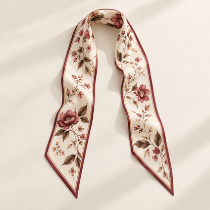 Elnaviq® Fleur de Bordeaux Floral Twilly Scarf | A Romantic Accent for Everyday Style