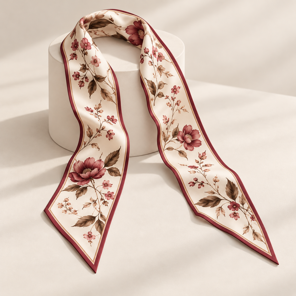 Elnaviq® Fleur de Bordeaux Floral Twilly Scarf | A Romantic Accent for Everyday Style