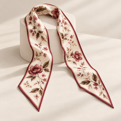 Elnaviq® Fleur de Bordeaux Floral Twilly Scarf | A Romantic Accent for Everyday Style