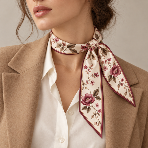 Elnaviq® Fleur de Bordeaux Floral Twilly Scarf | A Romantic Accent for Everyday Style