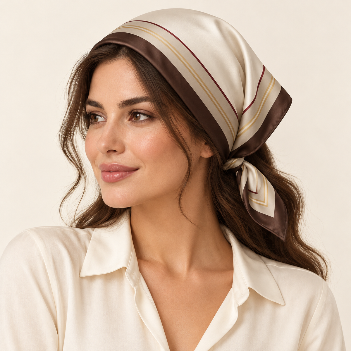Elnaviq® Café Cadre Hair & Head Scarf | Classic Borders, Effortless Poise