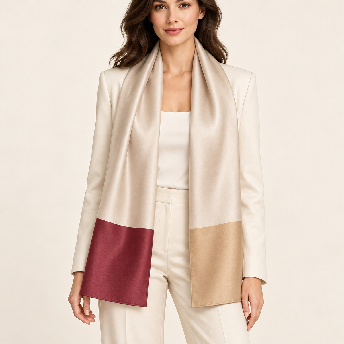 Elnaviq® Tricolore Long Scarf | Fluid Drapes, Parisian Simplicity