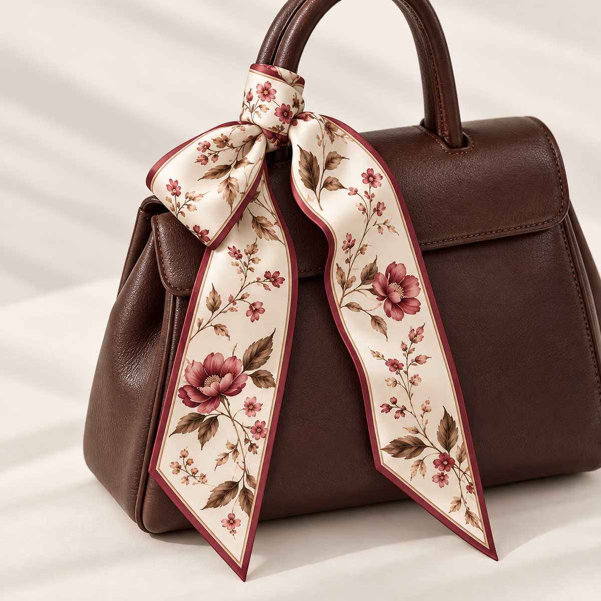 Elnaviq® Fleur de Bordeaux Floral Twilly Scarf | A Romantic Accent for Everyday Style