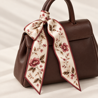 Elnaviq® Fleur de Bordeaux Floral Twilly Scarf | A Romantic Accent for Everyday Style