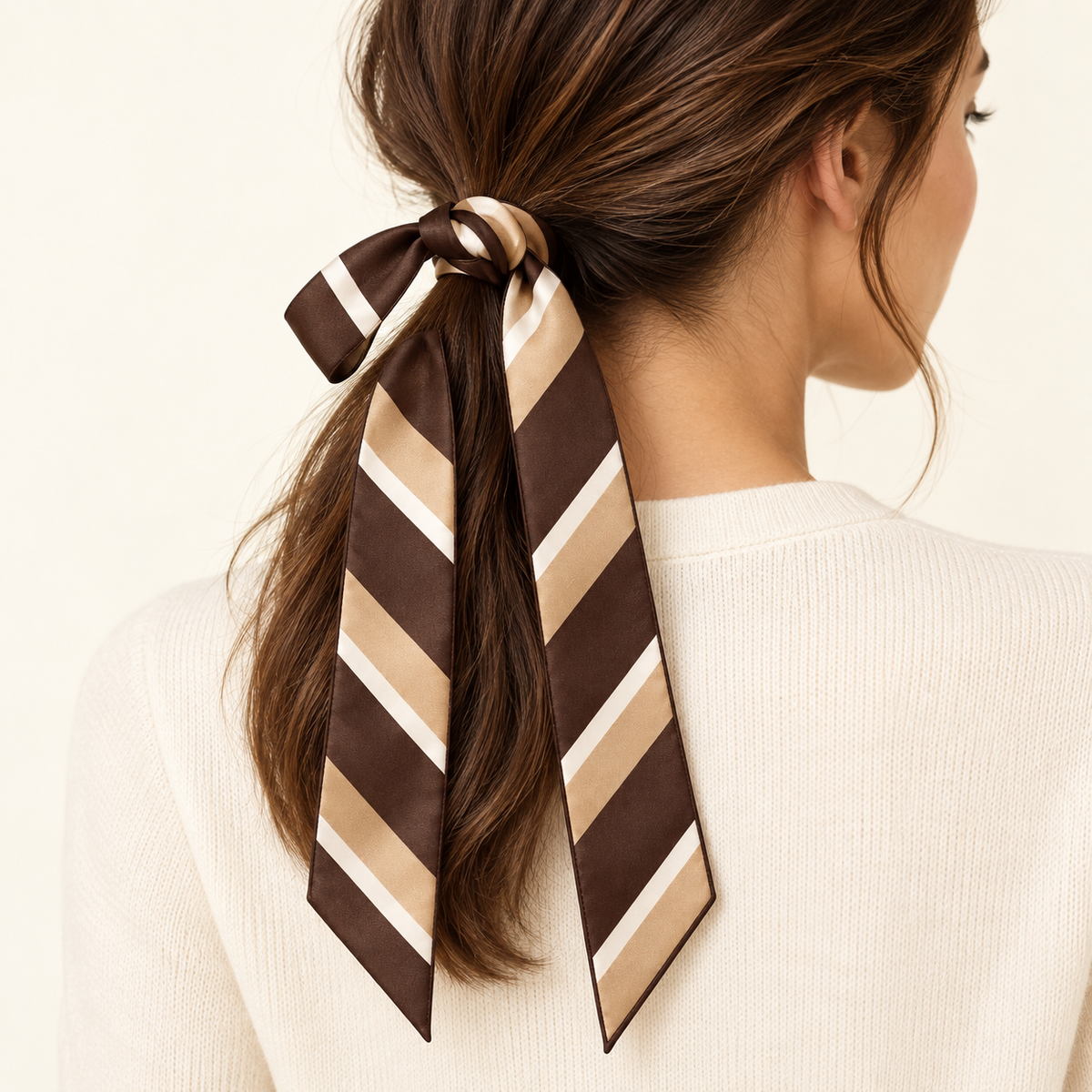 Elnaviq® Café Stripe Twilly Scarf | Parisian Poise, Modern Lines