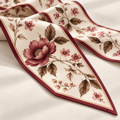 Elnaviq® Fleur de Bordeaux Floral Twilly Scarf | A Romantic Accent for Everyday Style