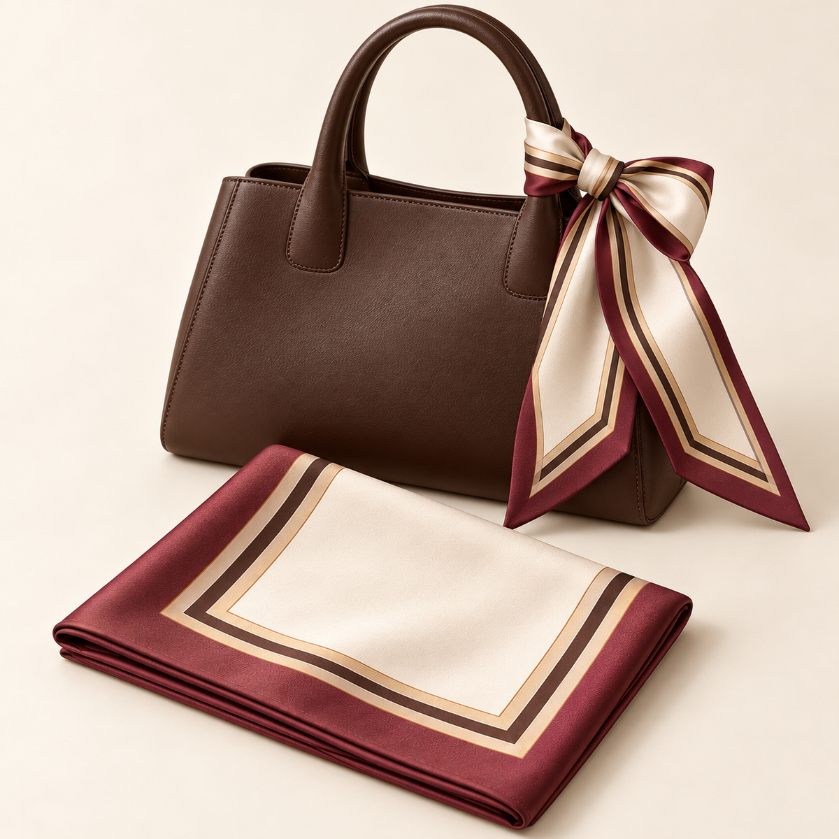 Elnaviq® Burgundy Border Scarf Gift Set | Parisian Charm, Thoughtfully Paired