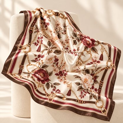 Elnaviq® Vintage Floral & Chain Square Scarf