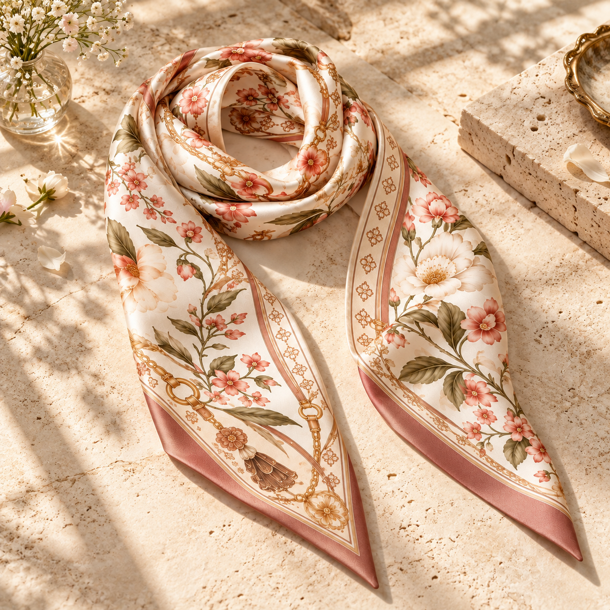 Elnaviq® Jardin Rosé Floral Square Scarf | French Romance, Everyday Elegance
