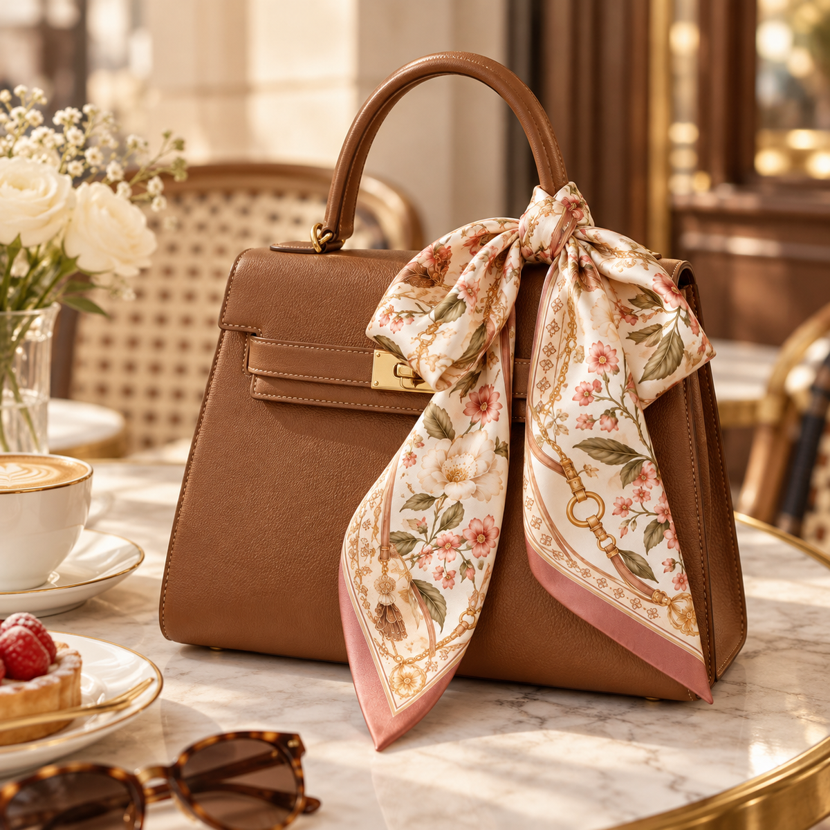 Elnaviq® Jardin Rosé Floral Square Scarf | French Romance, Everyday Elegance