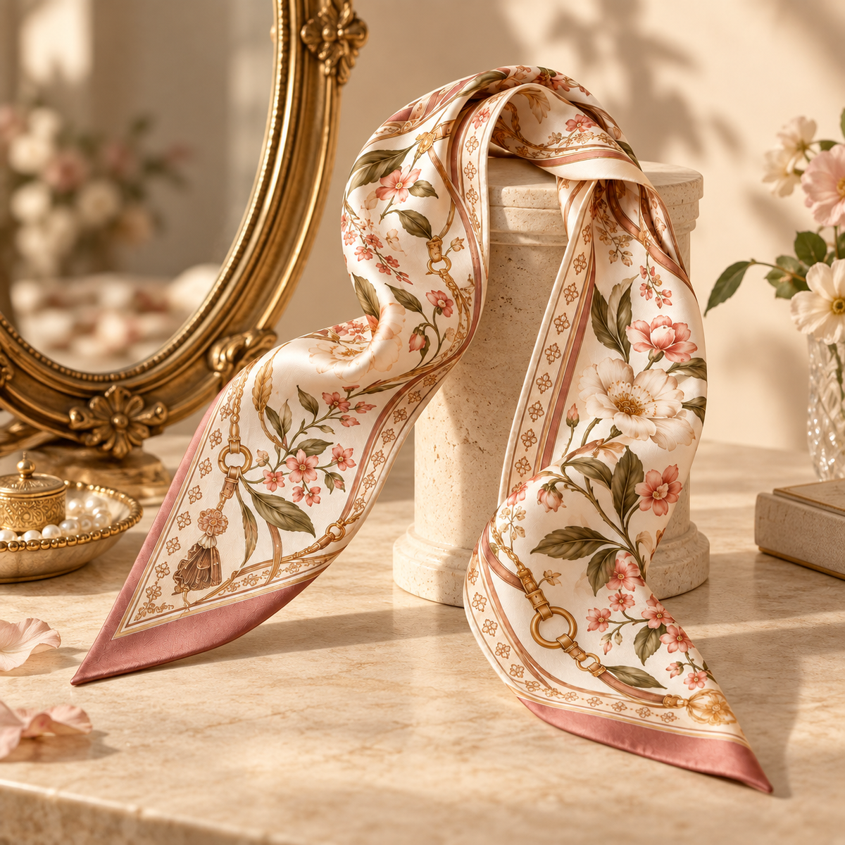 Elnaviq® Jardin Rosé Floral Square Scarf | French Romance, Everyday Elegance