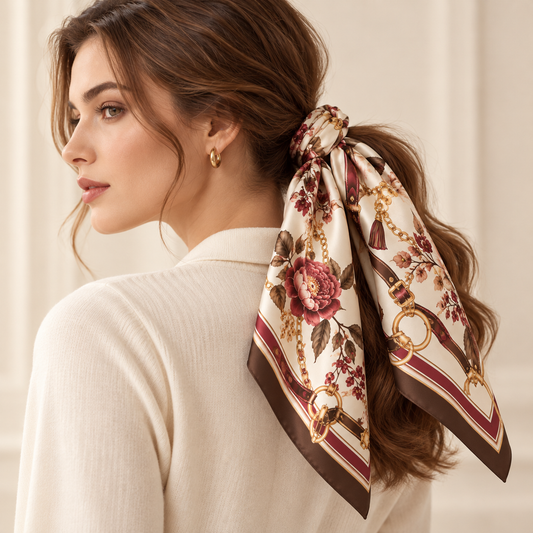 Elnaviq® Vintage Floral & Chain Square Scarf