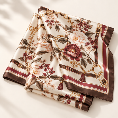 Elnaviq® Vintage Floral & Chain Square Scarf