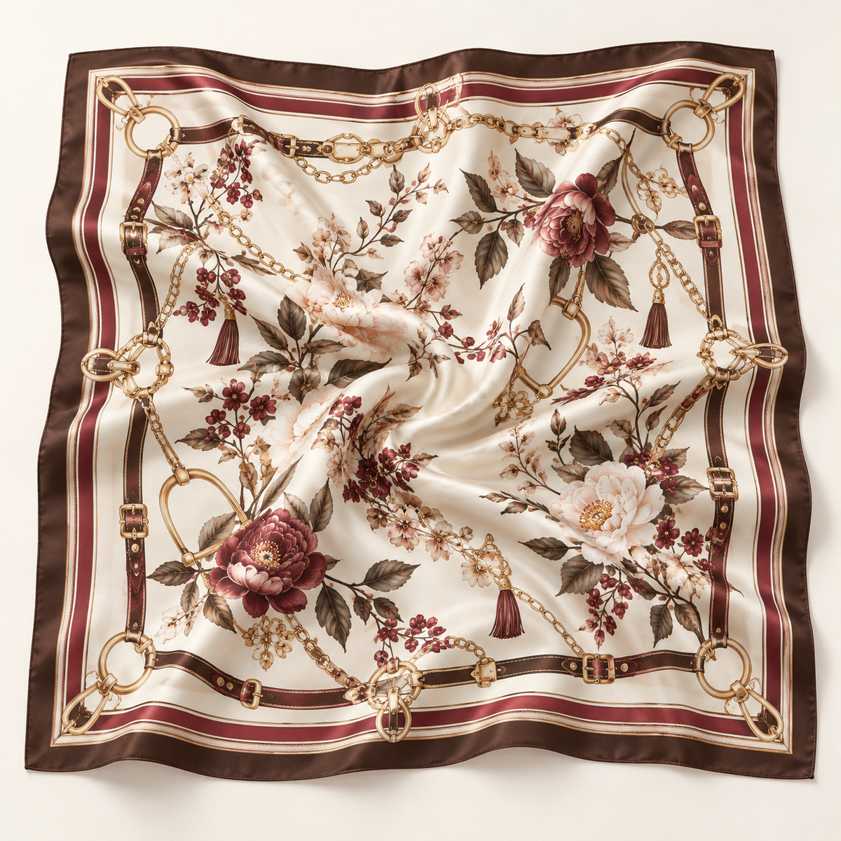 Elnaviq® Vintage Floral & Chain Square Scarf