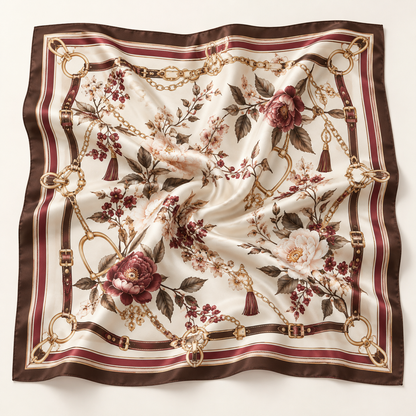 Elnaviq® Vintage Floral & Chain Square Scarf