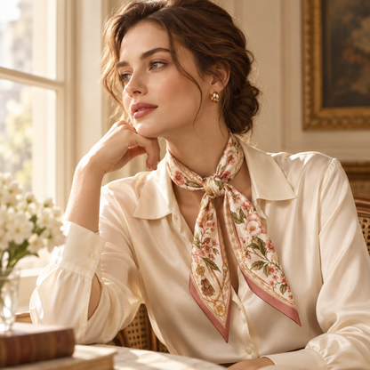 Elnaviq® Jardin Rosé Floral Square Scarf | French Romance, Everyday Elegance