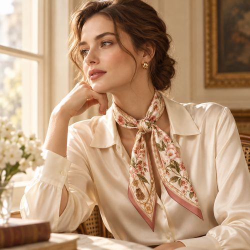 Elnaviq® Jardin Rosé Floral Square Scarf | French Romance, Everyday Elegance