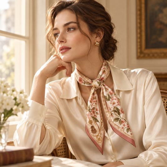 Elnaviq® Jardin Rosé Floral Square Scarf | French Romance, Everyday Elegance