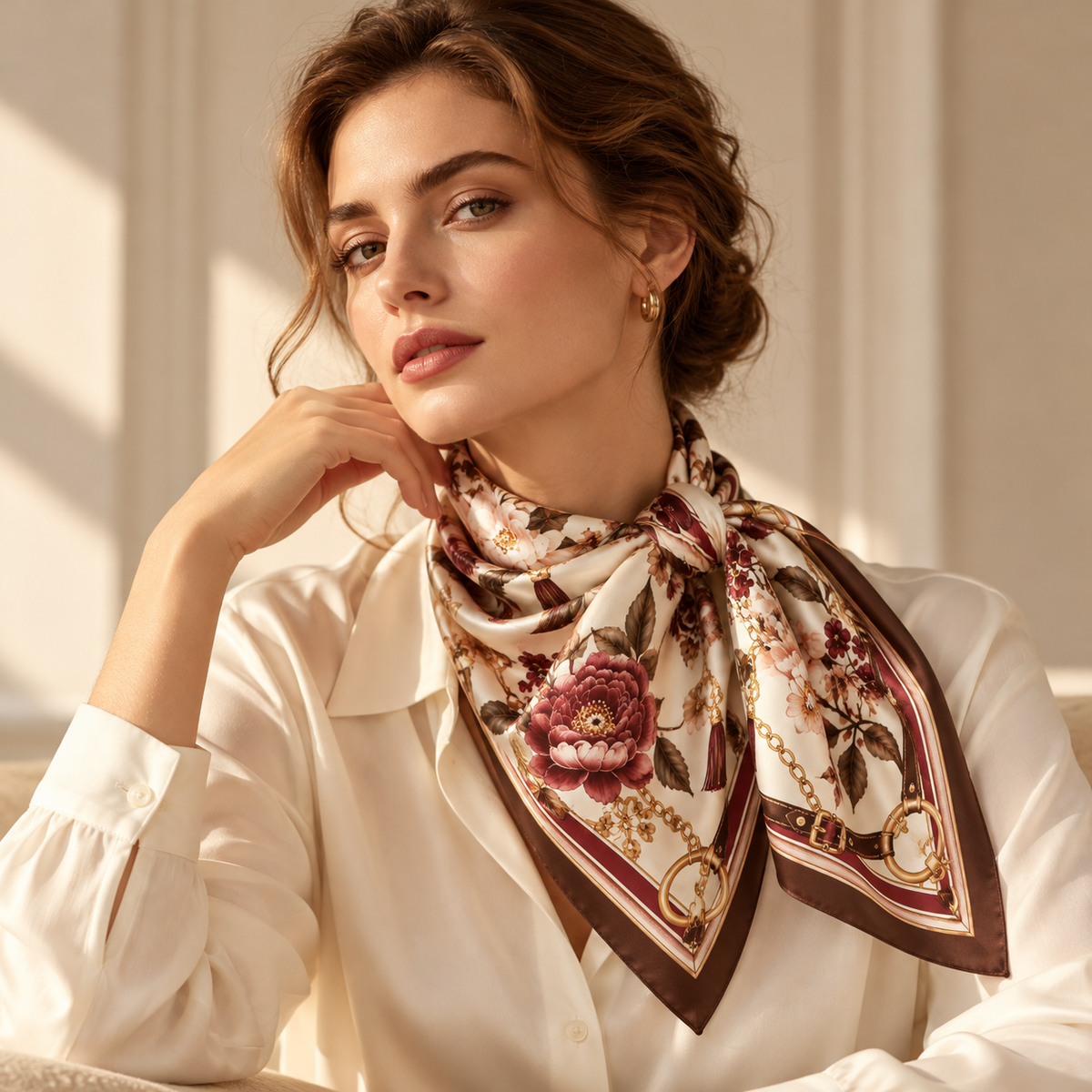 Elnaviq® Vintage Floral & Chain Square Scarf