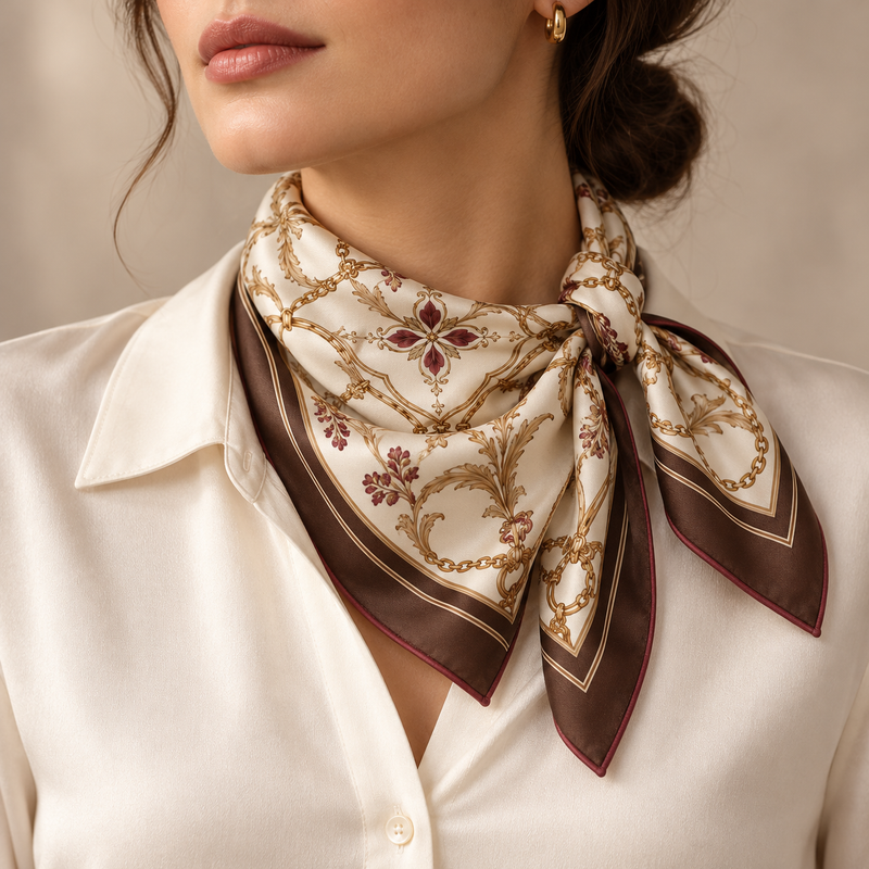 Elnaviq® Arabesque Square Scarf | Golden Details, Effortless French Style