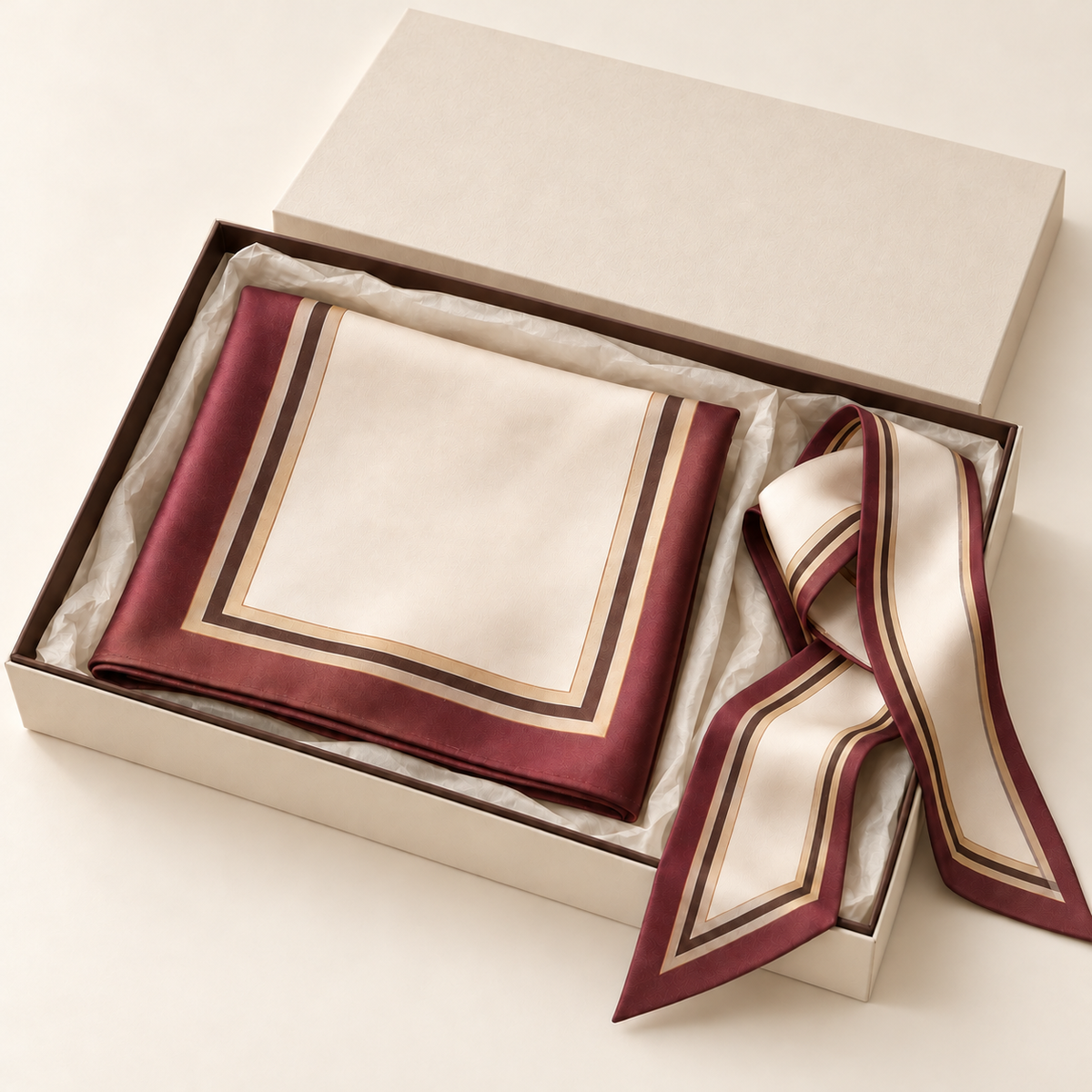 Elnaviq® Burgundy Border Scarf Gift Set | Parisian Charm, Thoughtfully Paired